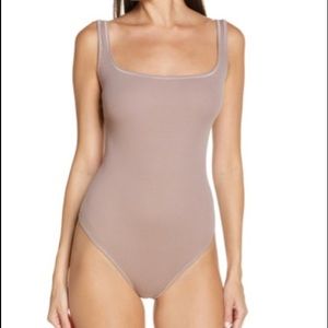 Skims ribbed cotton bodysuit rose clay XS